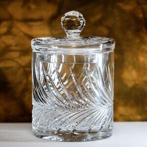 NEW Vintage Cut Glass Lidded Jar – Etched Design | ~8" Tall, ~6" Diameter